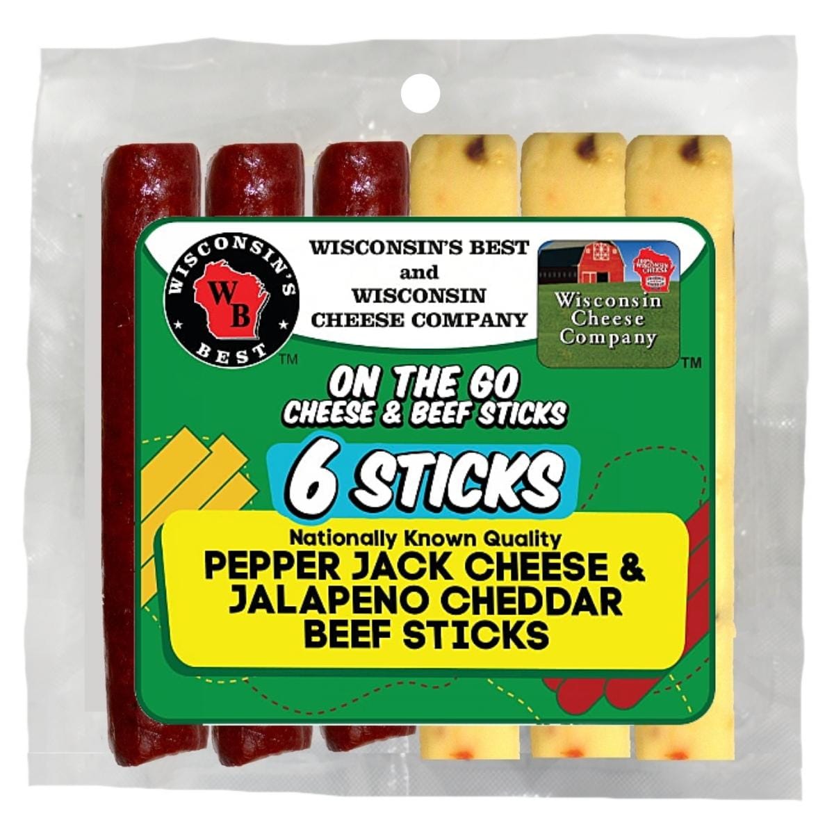 Pepper Jack Cheese & Jalapeno Cheddar Beef Sticks, 6 Pack