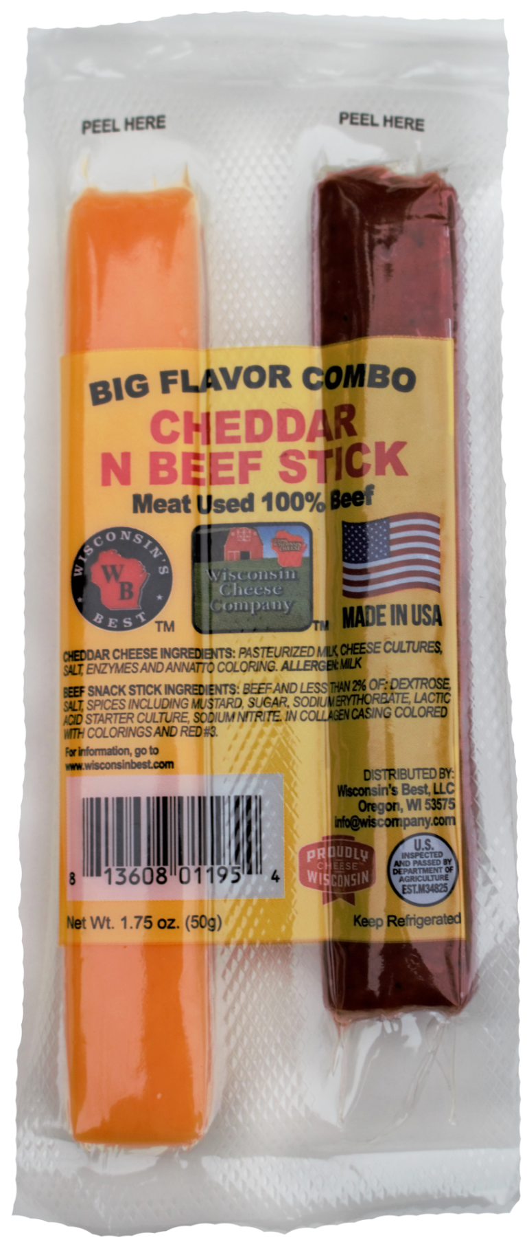 Cheddar Cheese & Beef Stick Snack Pack, 18 count