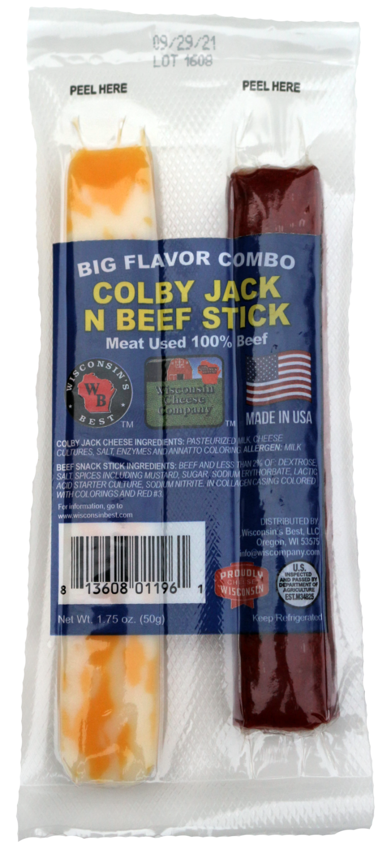 Colby Jack & Beef Stick Snack Packs, 18 Count