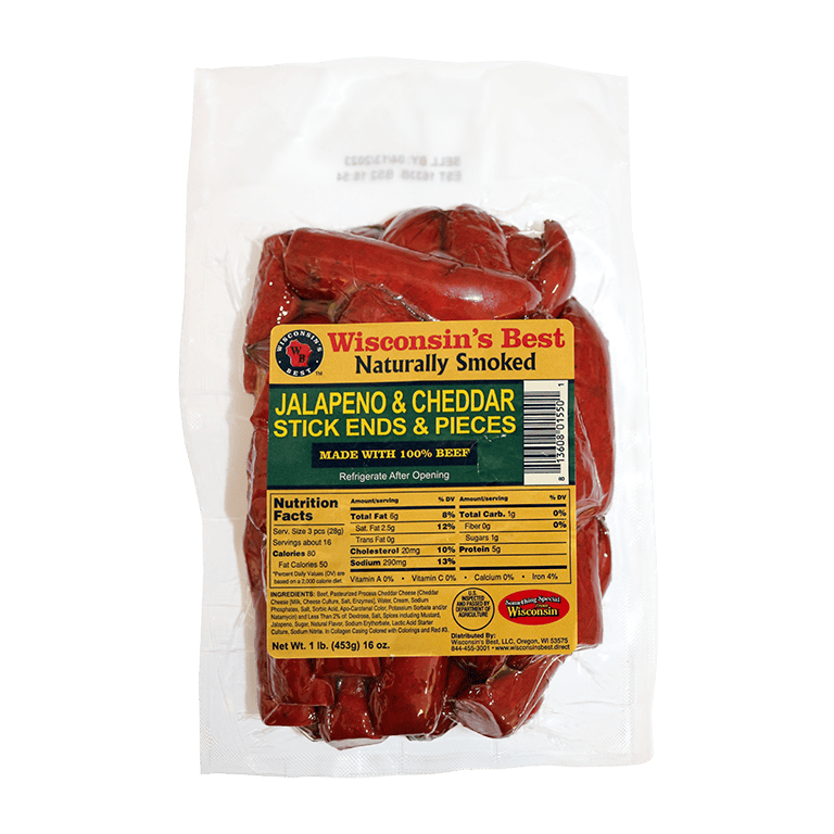 Jalapeno & Cheddar Sausage Stick Ends & Pieces – 1 Pound