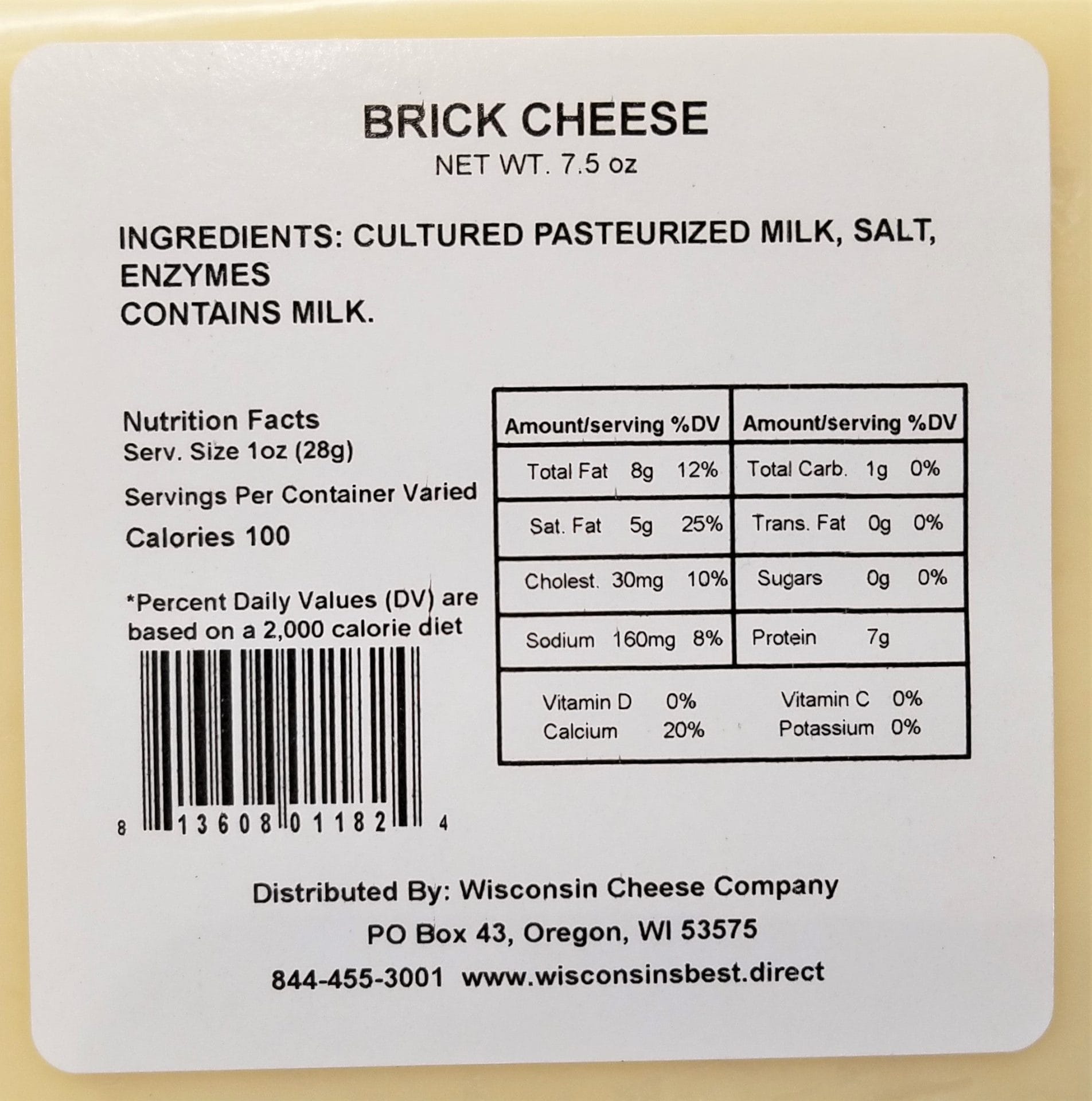 Brick Cheese Nutritional Label