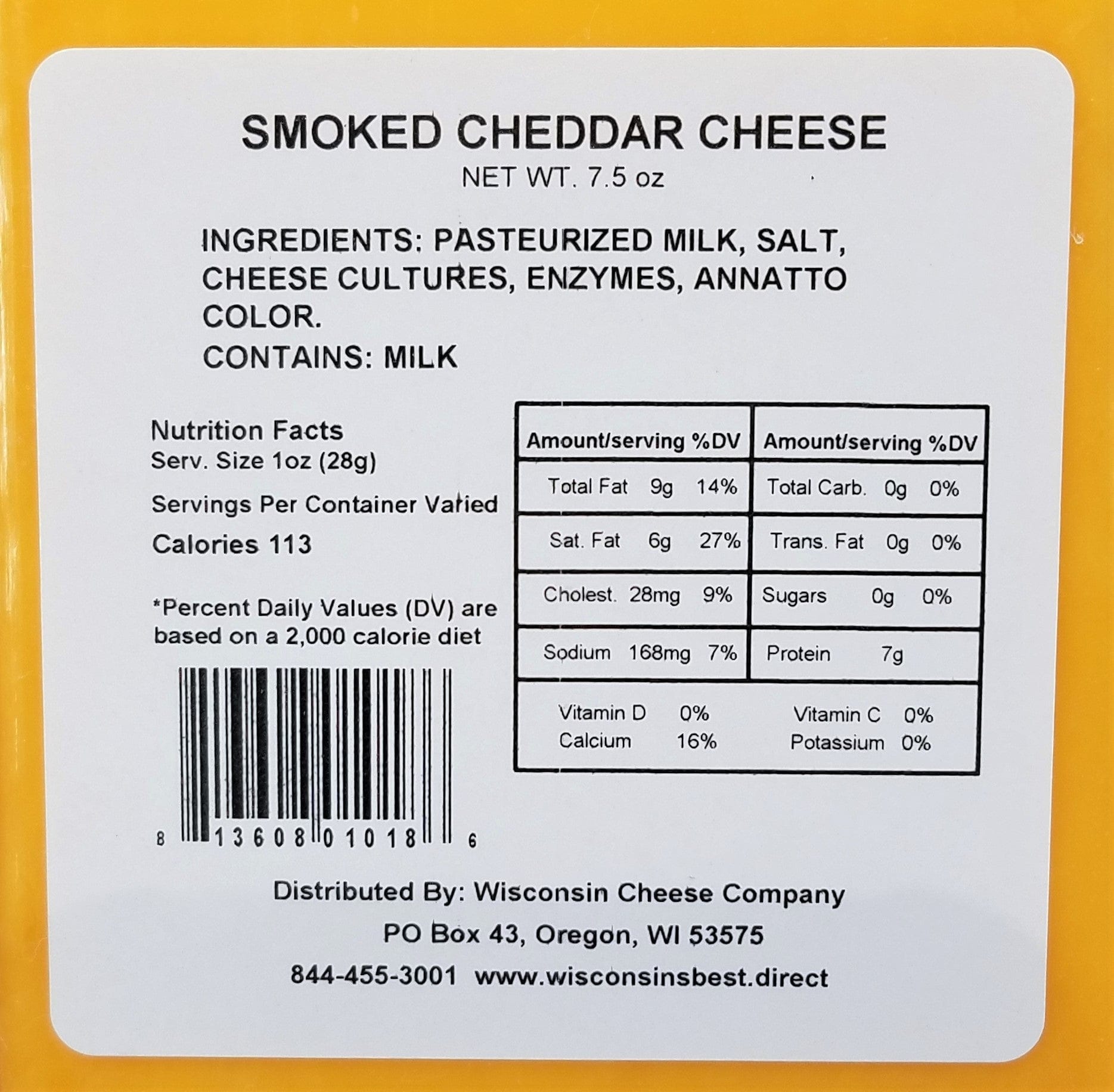 Smoked Cheddar Nutritional Label